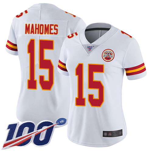 Women Kansas City Chiefs 15 Mahomes Patrick White Vapor Untouchable Limited Player 100th Season Football Nike NFL Jersey